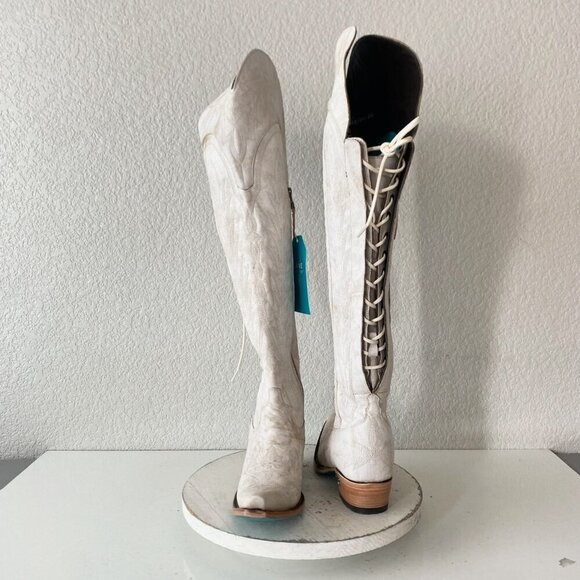 Lane LEXINGTON Over the Knee Womens Cowboy Boots 6 White Western Cowgirl Lace Up - Picture 12 of 12